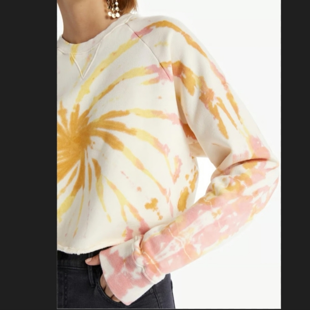 Mother the Loafer Tie Dye Terry Crop Sweatshirt Sz M Coral Haze Lemon